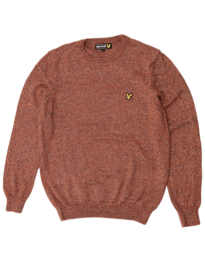 Мужской джемпер с круглым вырезом Lyle & Scott, большой коричневый шерстяной свитер в крапинку