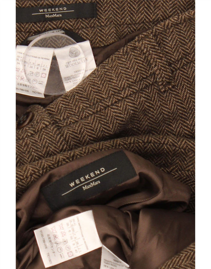 Max Mara Женский костюм выходного дня из 2 предметов, Великобритания, 8, маленький W28 L33, коричневый с рисунком «елочка»
