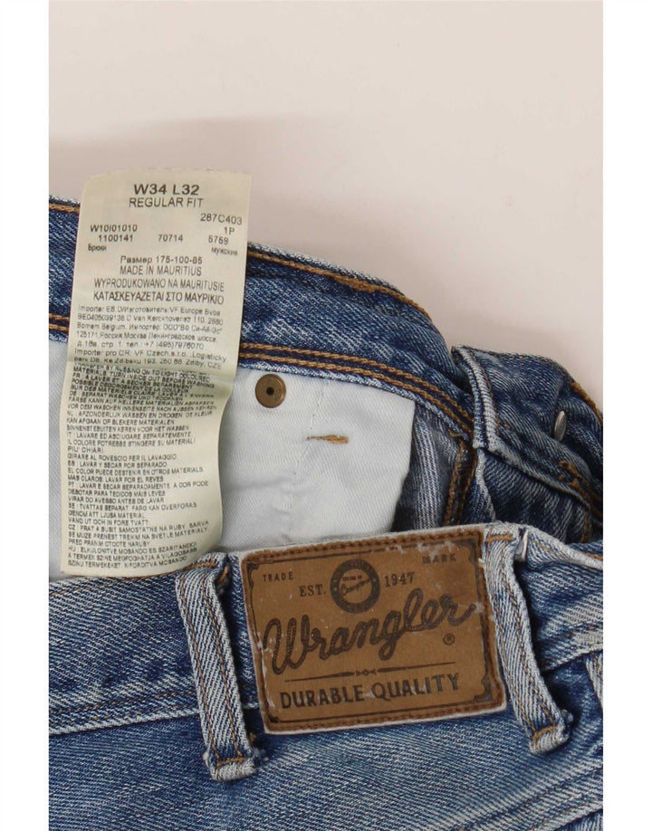 Мужские прямые джинсы Wrangler стандартного кроя W34 L32, синие, хлопок