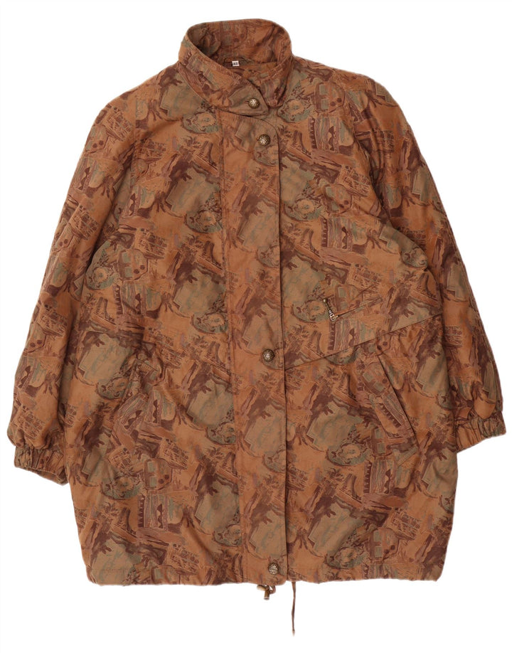 ВИНТАЖНЫЙ женский плащ свободного кроя с абстрактным узором EU 42, большой коричневый цвет