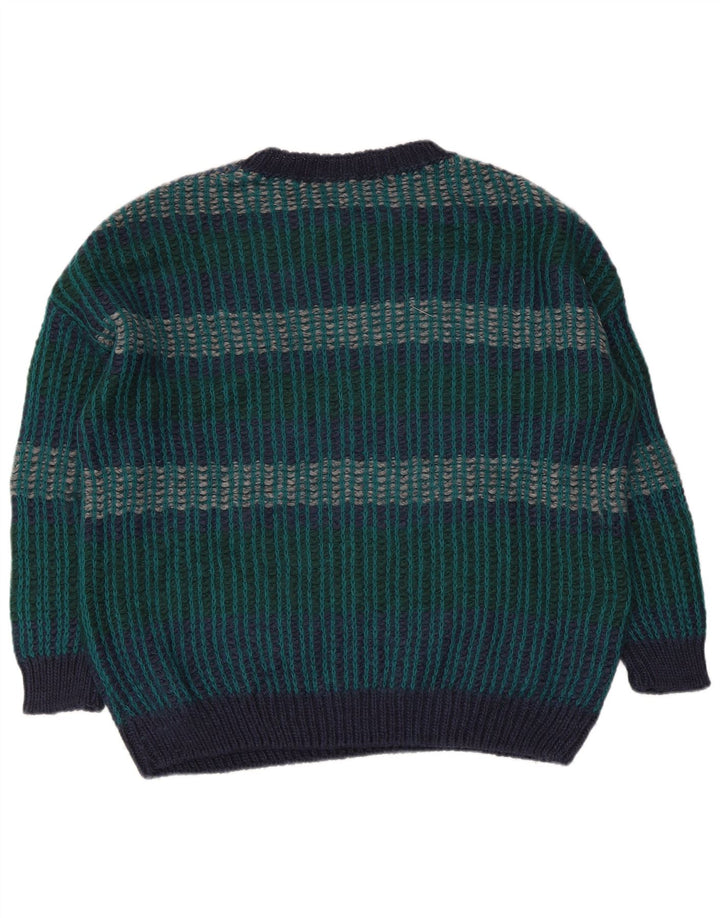 Винтажный мужской свитер с круглым вырезом XL в разноцветную полоску