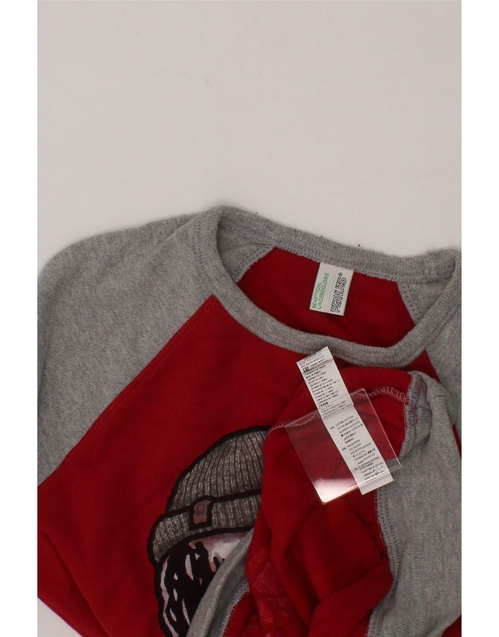 BENETTON Boys Graphic Sweatshirt Jumper 8-9 Years Large Red Colourblock Vintage Benetton and Second-Hand Benetton from Messina Hembry 