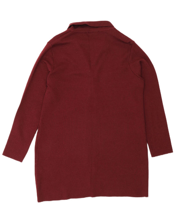 Zara Womens Longline Cardigan Sweater UK 16 Large Burgundy Wool