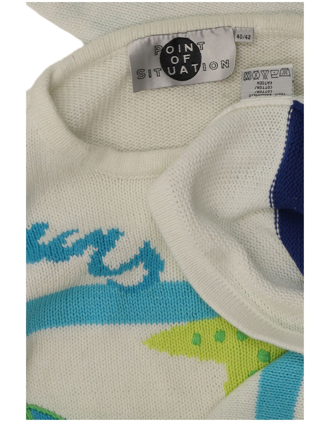 ВИНТАЖНЫЙ женский джемпер с круглым вырезом с рисунком EU 40, средний цвет в белую полоску