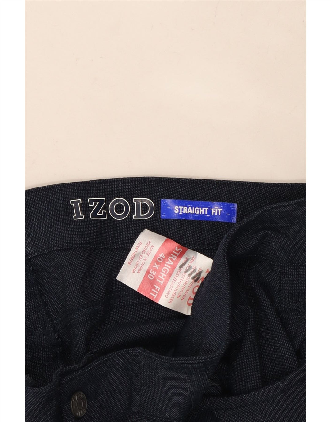 IZOD Mens Straight Casual Trousers W40 L30 Navy Blue Rayon Vintage Izod and Second-Hand Izod from Messina Hembry 