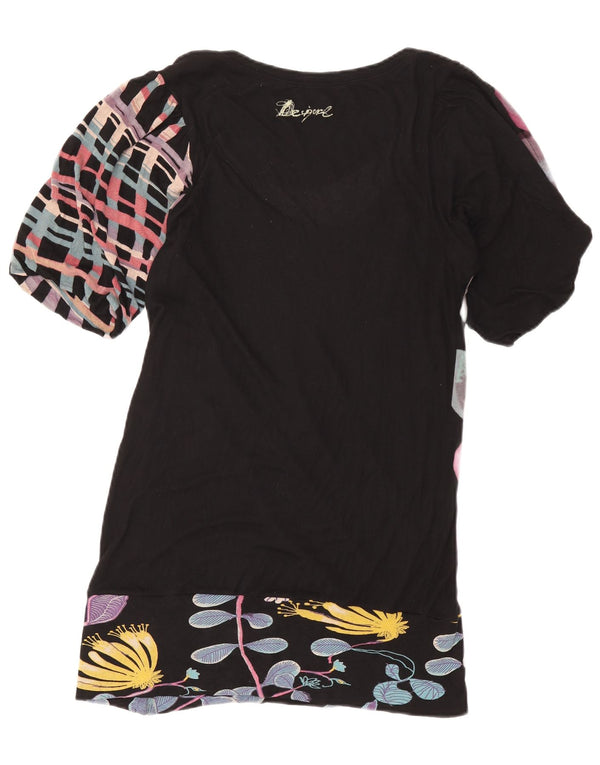 Женское платье-туника с рисунком Desigual UK 14, большое черное вискозное платье с цветочным принтом