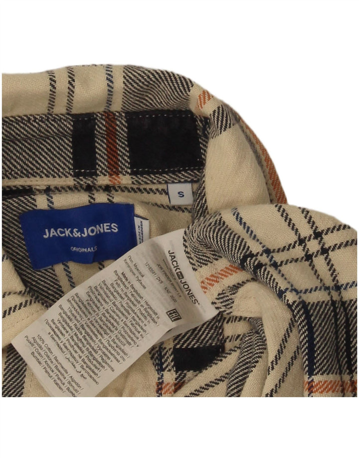 Мужская фланелевая рубашка стандартного кроя Jack & Jones, маленький размер, хлопковая бежевая клетка