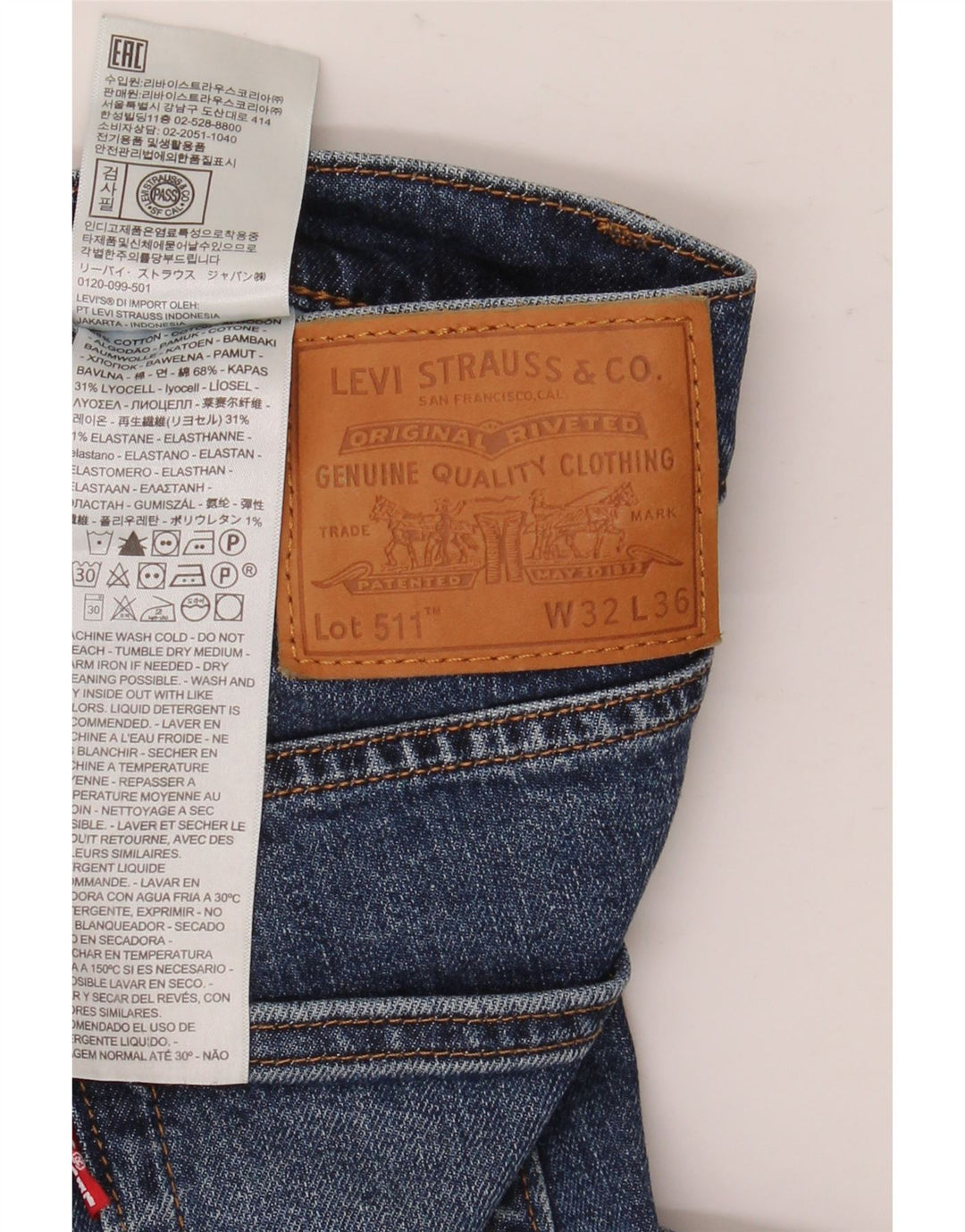 Мужские джинсы Levi's Slim 511 W32 L36 синие, хлопок