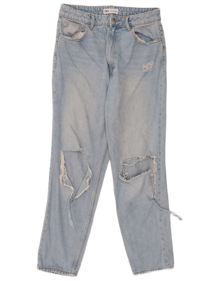 Женские потертые джинсы с высокой талией Zara EU 40, средние W30 L27, синие