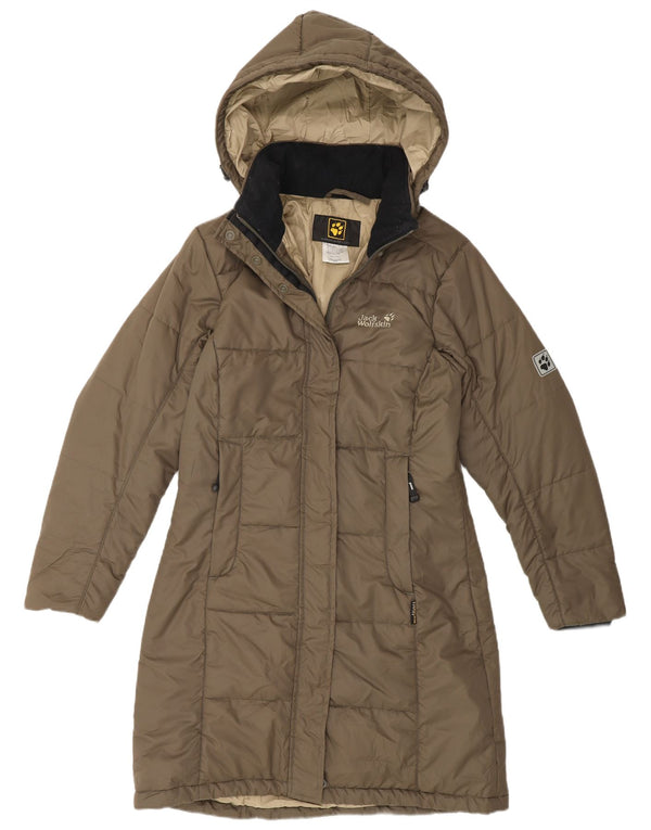 Женское стеганое пальто с капюшоном Jack Wolfskin UK 10, маленький цвет хаки, полиэстер