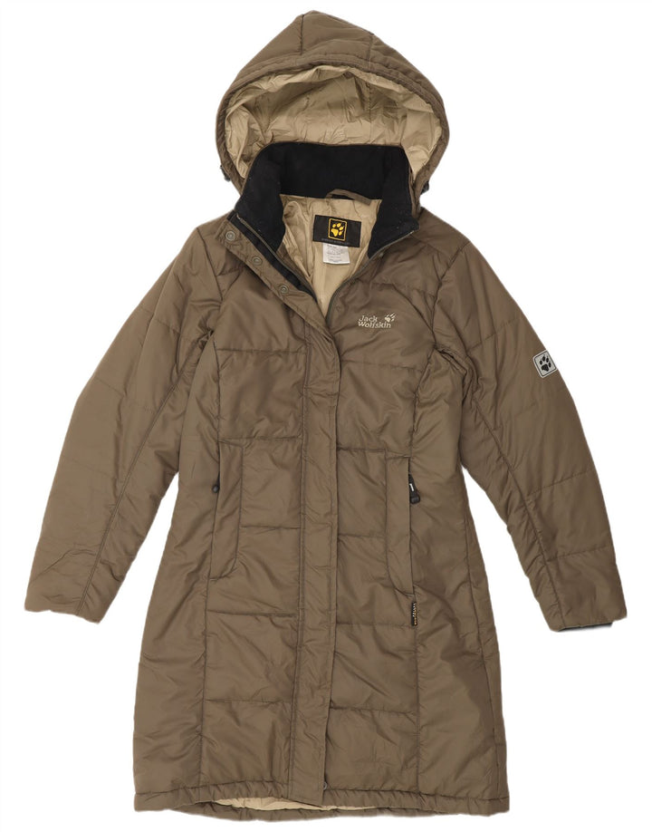 Женское стеганое пальто с капюшоном Jack Wolfskin UK 10, маленький цвет хаки, полиэстер