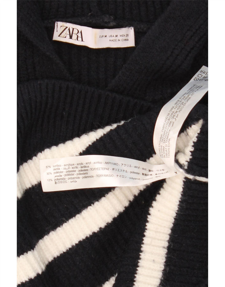 Женский свободный джемпер с капюшоном Zara UK 14, средний черный в полоску