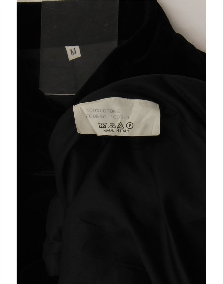 Винтажный женский бархатный пиджак на 4 пуговицах, Великобритания 12, средний черный хлопковый пиджак