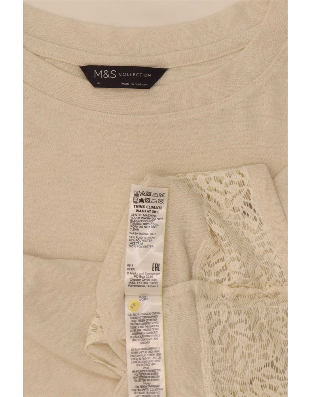 Женская футболка оверсайз Marks & Spencer Top UK 16, большой размер, бежевый лен
