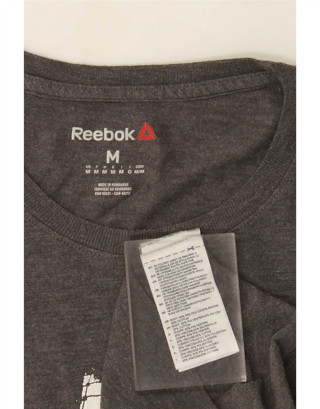 Reebok Мужская футболка с рисунком Верх среднего серого цвета из полиэстера