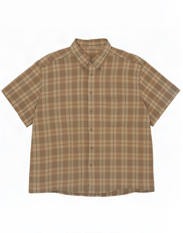 Vintage Mens Short Sleeve Shirt XL Green Check