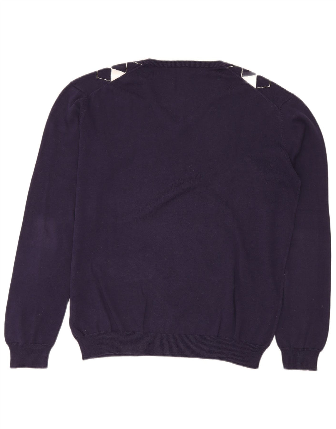 ВИНТАЖНЫЙ мужской джемпер с v-образным вырезом, средний темно-синий хлопок с узором аргайл/ромб