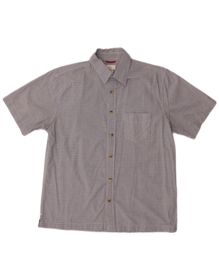 DOCKERS Мужская рубашка с коротким рукавом, хлопковая синяя клетка среднего размера