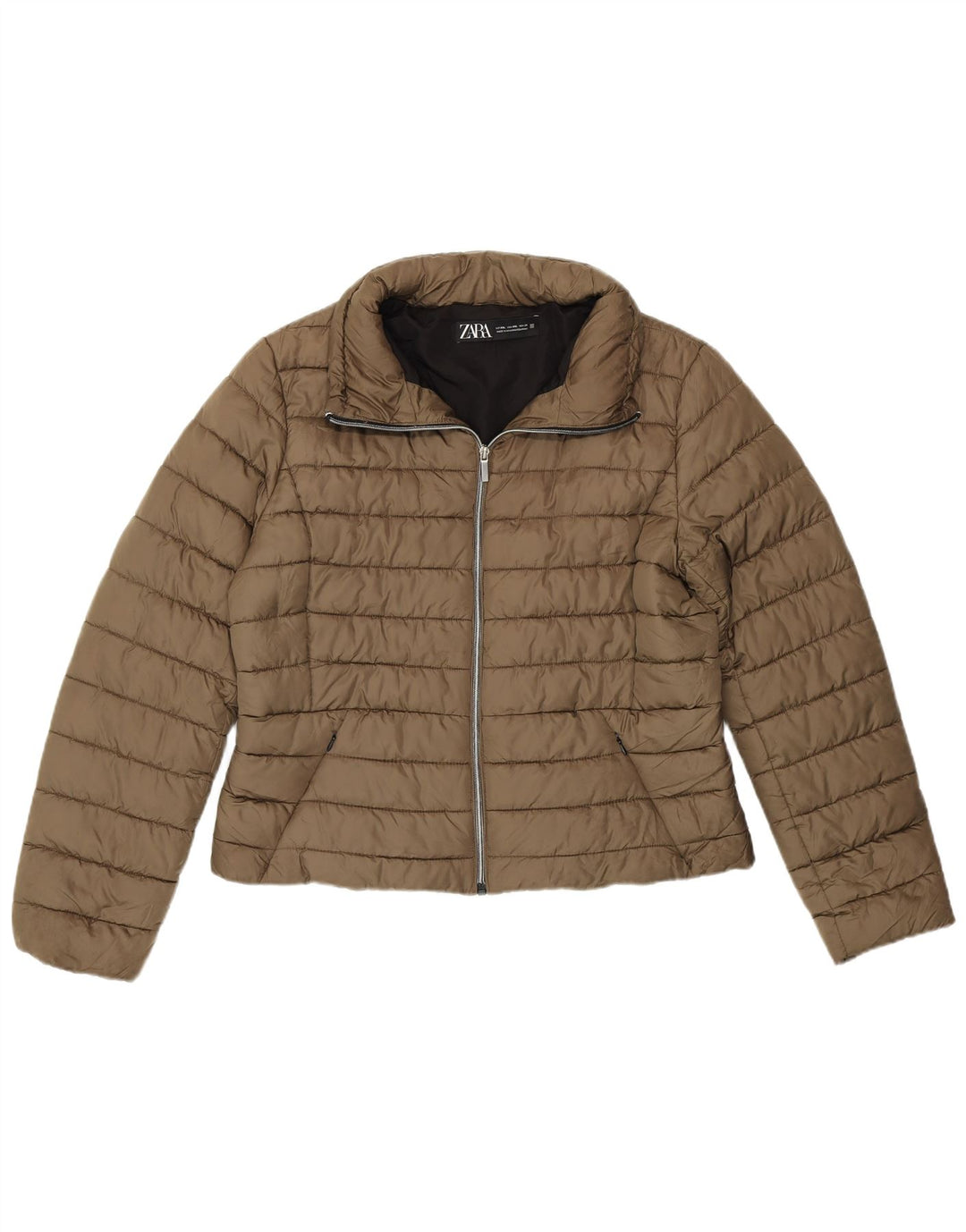 Женская укороченная стеганая куртка Zara UK 20 2XL, полиэстер цвета хаки