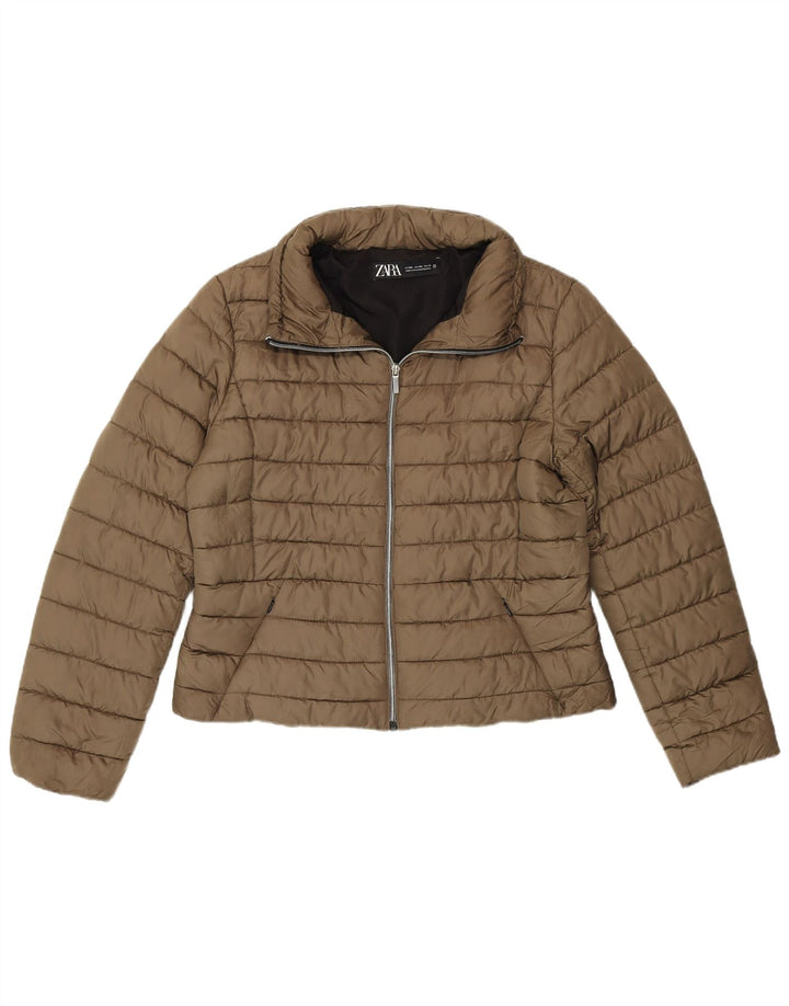 Женская укороченная стеганая куртка Zara UK 20 2XL, полиэстер цвета хаки