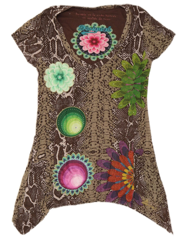 Женская асимметричная туника с графическим рисунком Desigual UK 10, маленький коричневый цвет с животным принтом