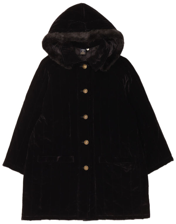 Женское бархатное стеганое пальто с капюшоном Club Voltaire UK 18 XL, черный хлопок