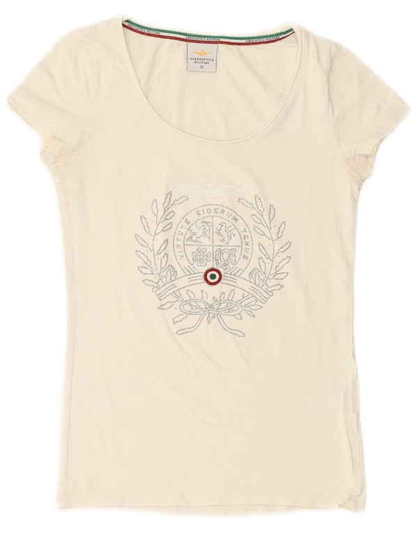 Женская футболка с рисунком AERONAUTICA MILITARE Top UK 10, маленькая, белый хлопок