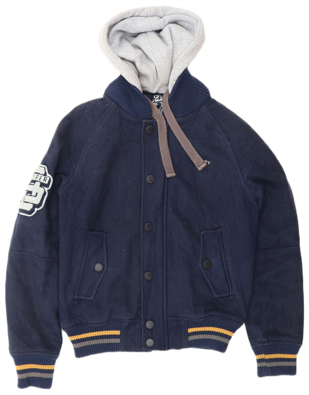 Мужская университетская куртка SUPERDRY с графическим рисунком UK 38, средний темно-синий с цветными блоками
