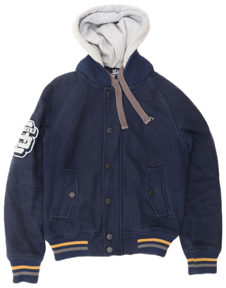 Мужская университетская куртка SUPERDRY с графическим рисунком UK 38, средний темно-синий с цветными блоками