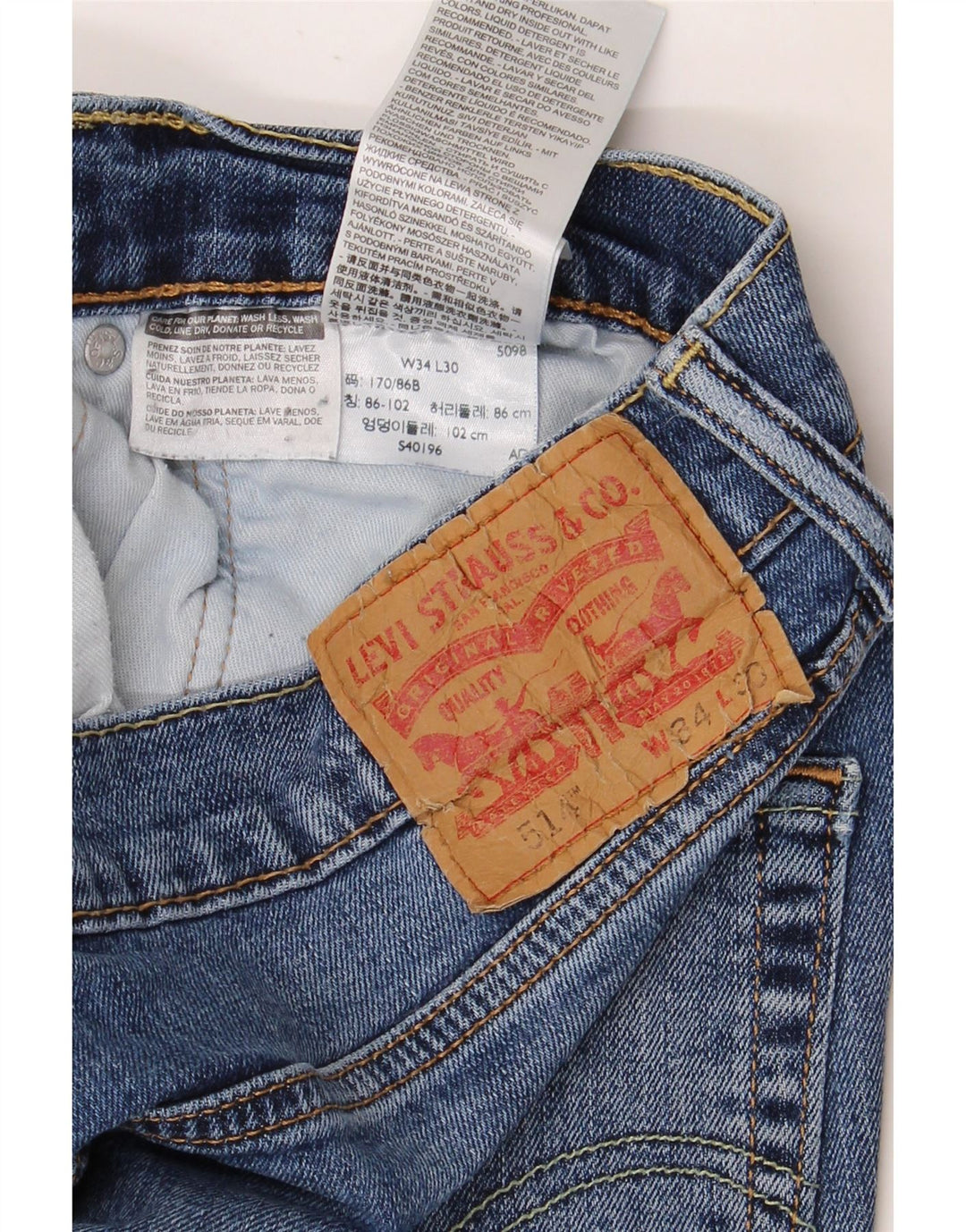 Мужские прямые джинсы LEVI'S 514 W34 L27 синие, хлопок