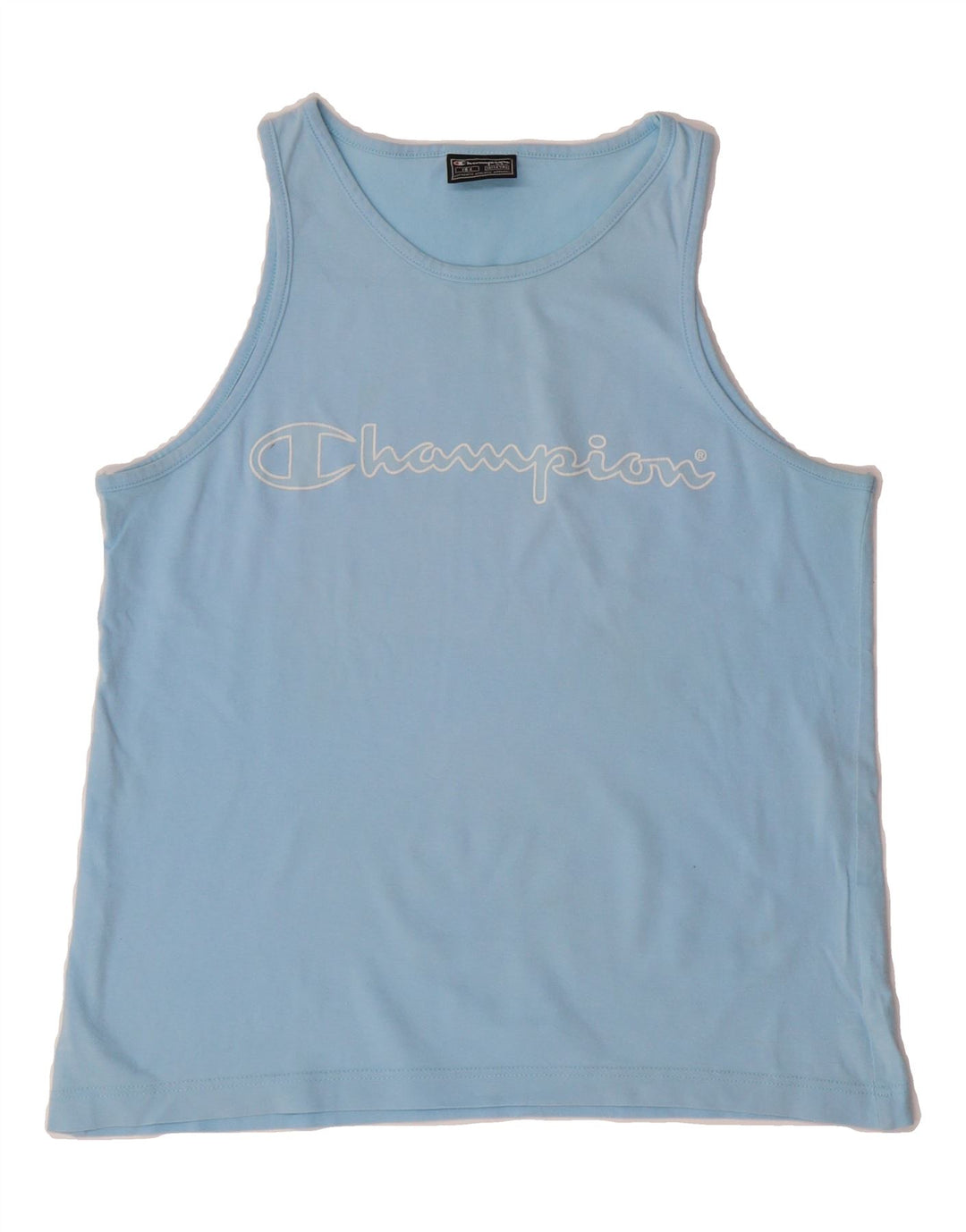 CHAMPION Boys Graphic Vest Top 13-14 Years Blue Cotton Vintage Champion and Second-Hand Champion from Messina Hembry 