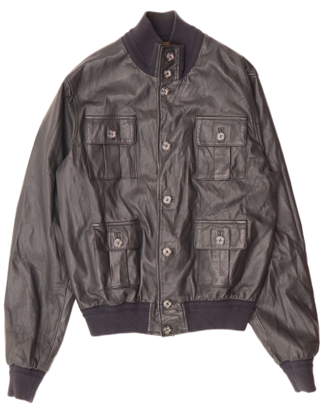 Винтажная мужская кожаная куртка-бомбер UK 36, маленькая серая кожаная