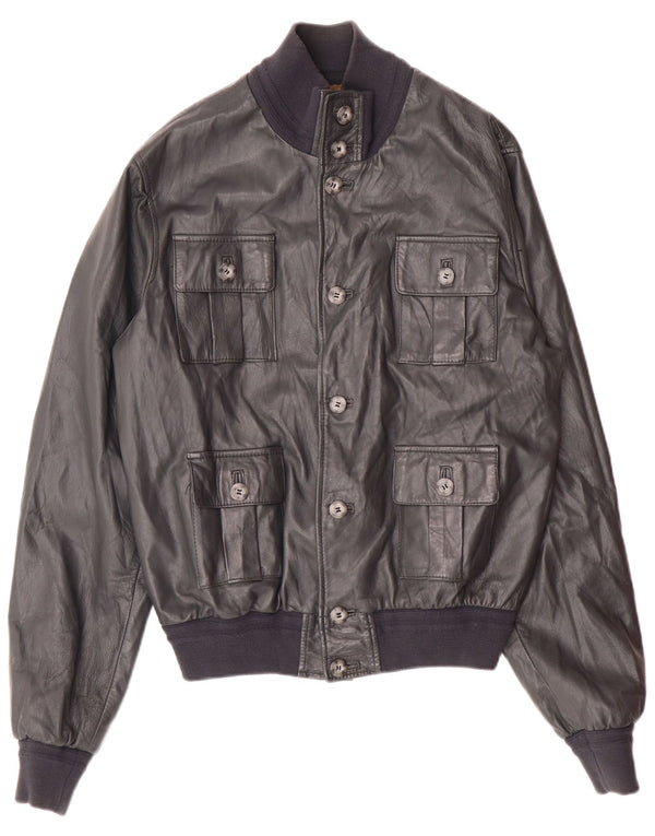 Винтажная мужская кожаная куртка-бомбер UK 36, маленькая серая кожаная