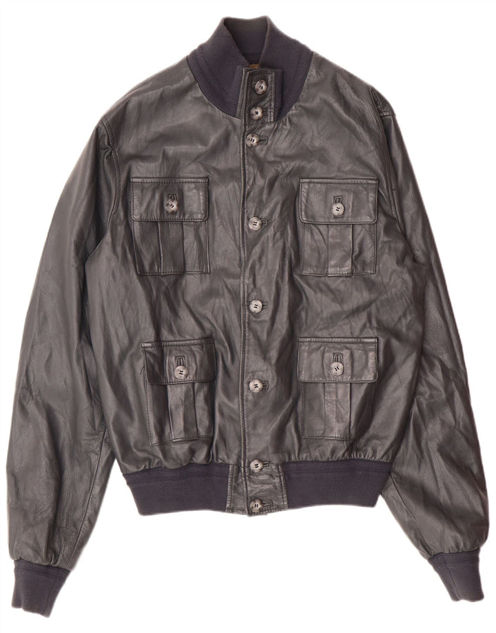 Винтажная мужская кожаная куртка-бомбер UK 36, маленькая серая кожаная