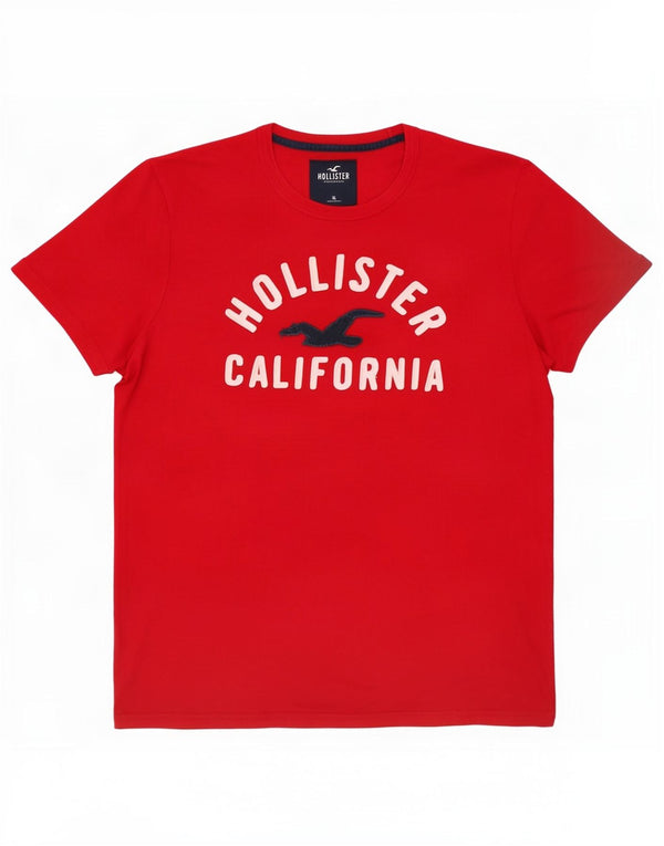 Мужская футболка с рисунком Hollister XL, красная, хлопок