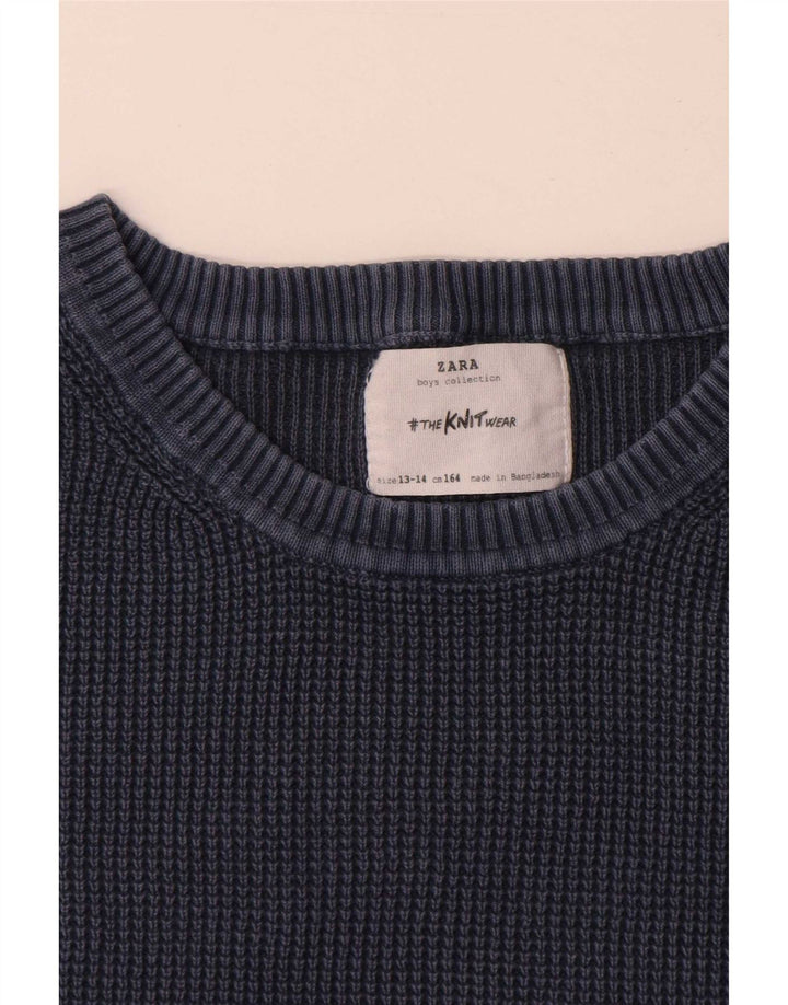 Джемпер с круглым вырезом Zara для мальчиков 13–14 лет, темно-синий