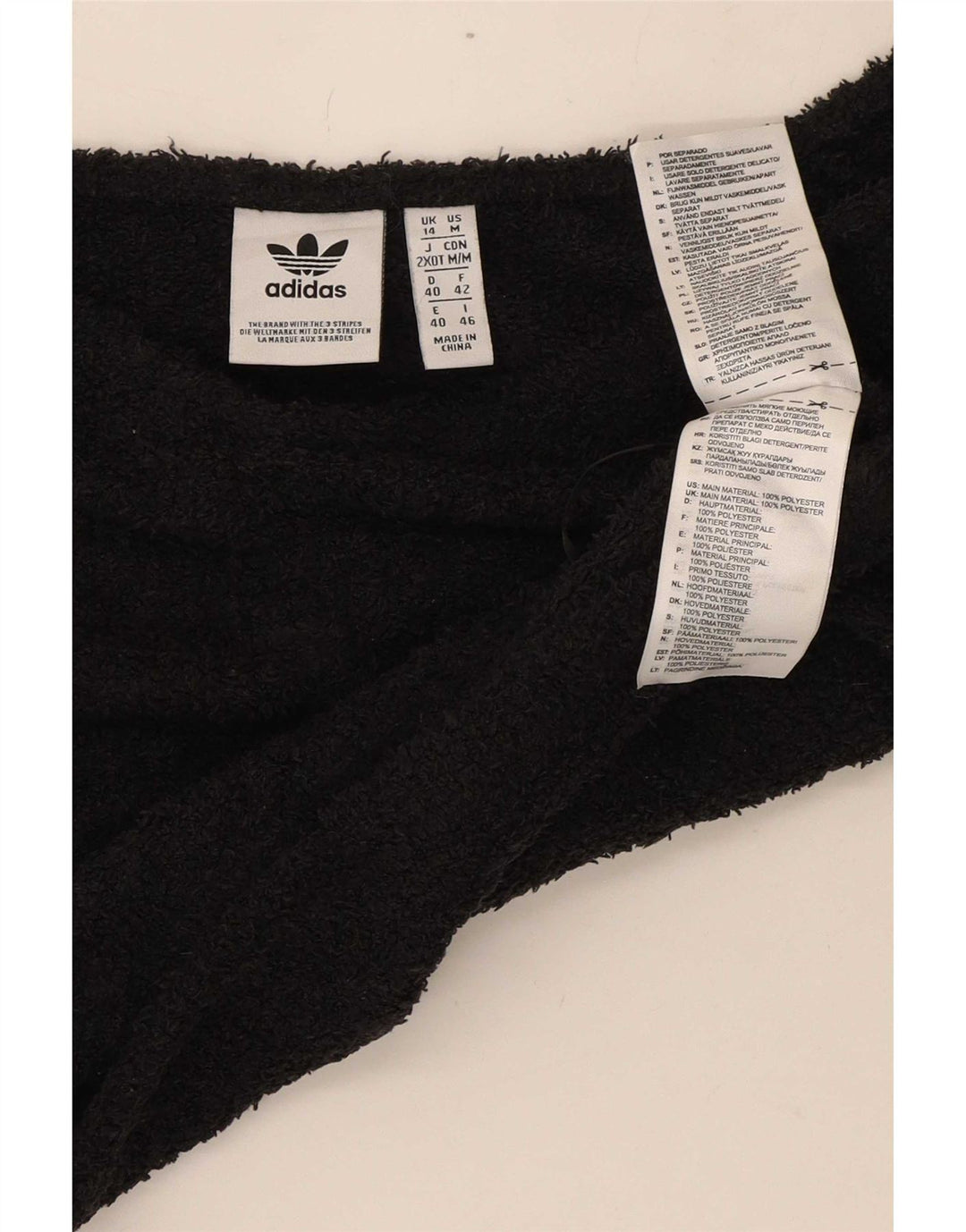 Женский укороченный флисовый топ Adidas с открытыми плечами UK 14, средний черный полиэстер