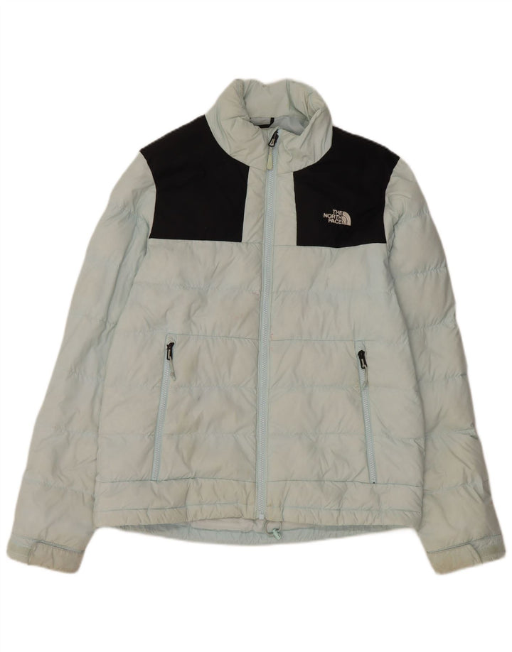 THE NORTH FACE Женская стеганая куртка с графическим рисунком UK 14, средний синий цвет с цветными блоками