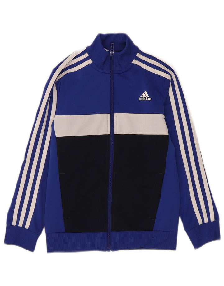 Спортивный костюм Adidas для мальчиков, верхняя куртка 7-8 лет, синяя, полиэстер с цветными блоками