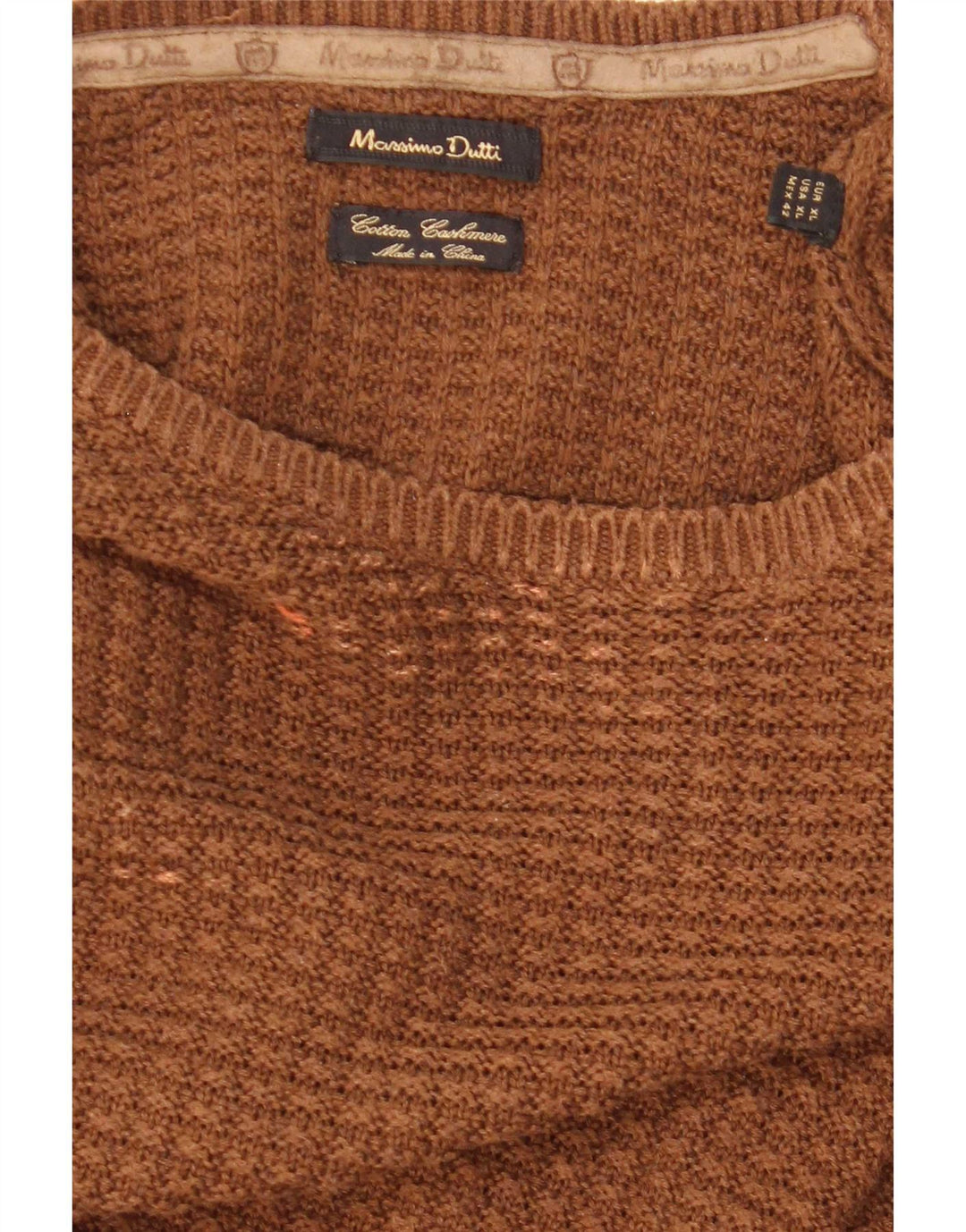 Мужской джемпер с круглым вырезом Massimo Dutti XL, коричневый хлопок