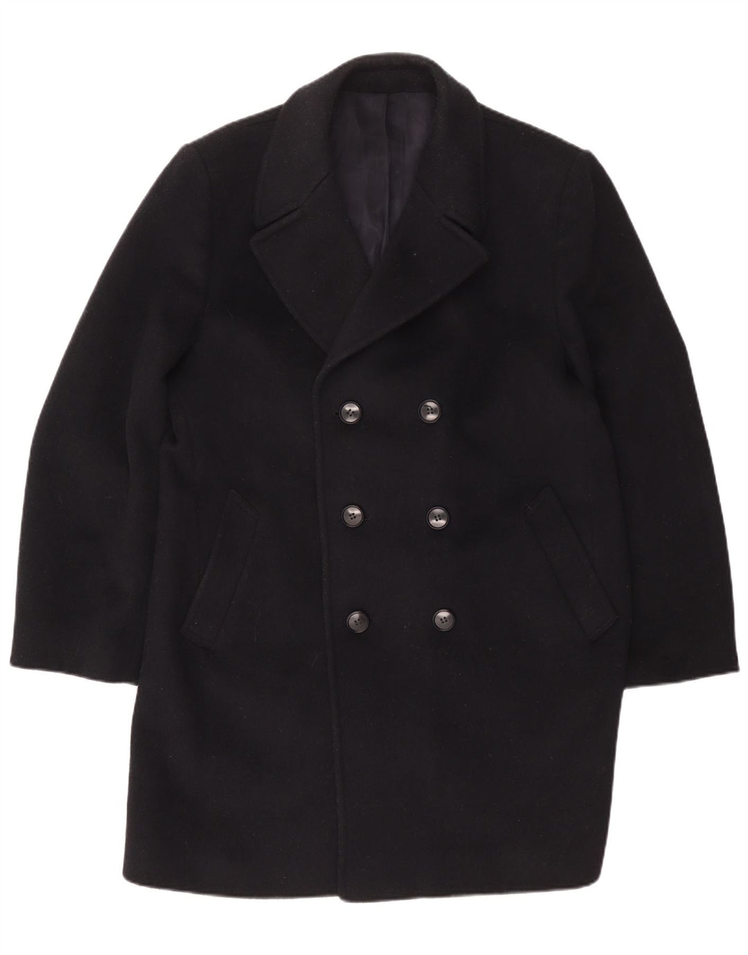 ВИНТАЖНОЕ мужское двубортное пальто UK 42 XL темно-синее шерстяное