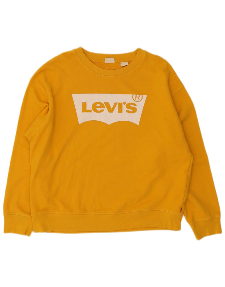 Женский свитер с рисунком Levi's, хлопковый джемпер, UK 16, большой желтый цвет