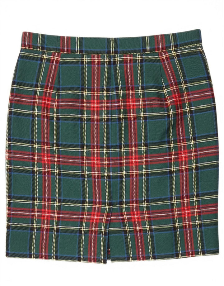 Винтажная женская юбка-карандаш W30 среднего зеленого цвета в клетку