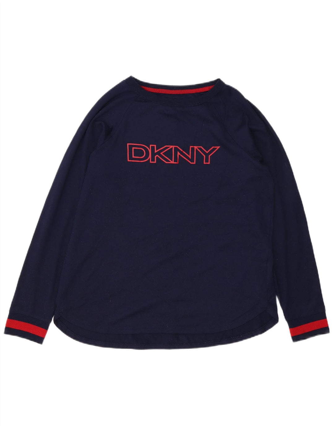 Женский топ с рисунком DKNY с длинным рукавом UK 14, средний темно-синий, полиэстер