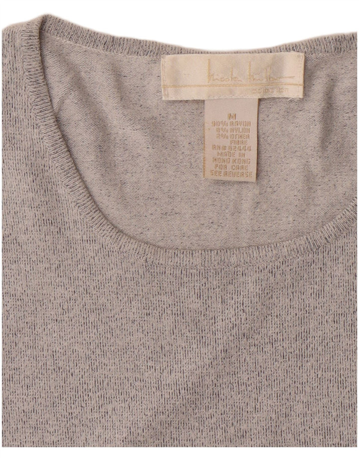 NICOLE MILLER Womens Crop Vest Tank Top UK 12 Medium Grey Rayon