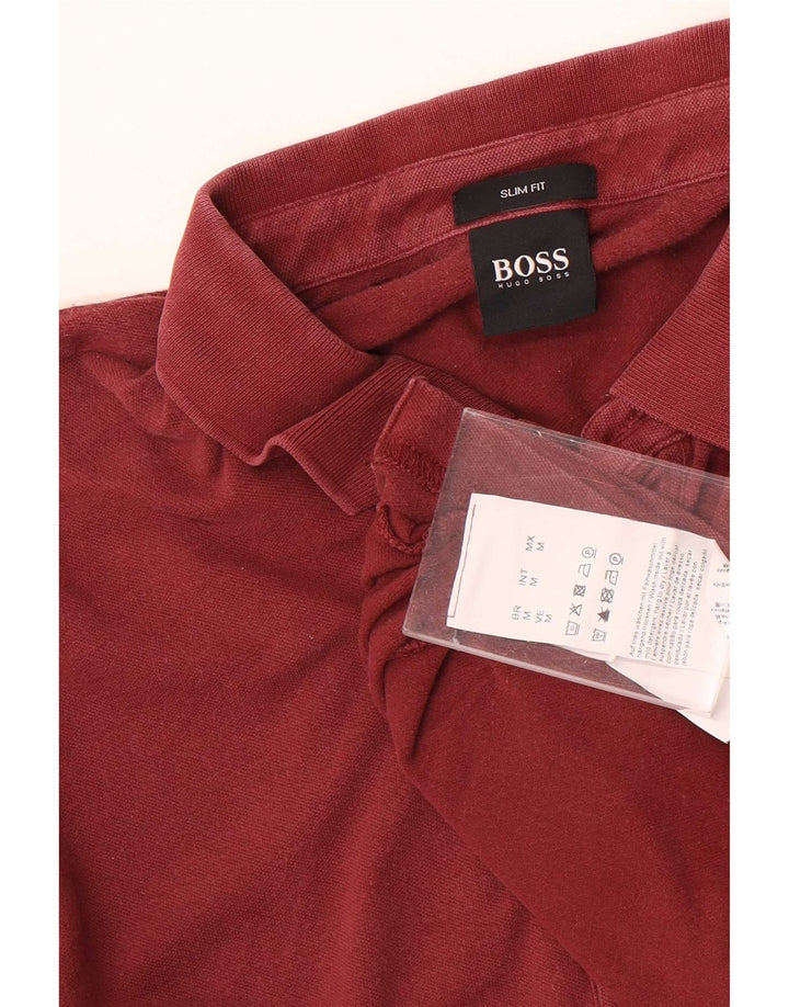 Мужская рубашка-поло приталенного кроя Hugo Boss, средний бордовый хлопок, хлопок