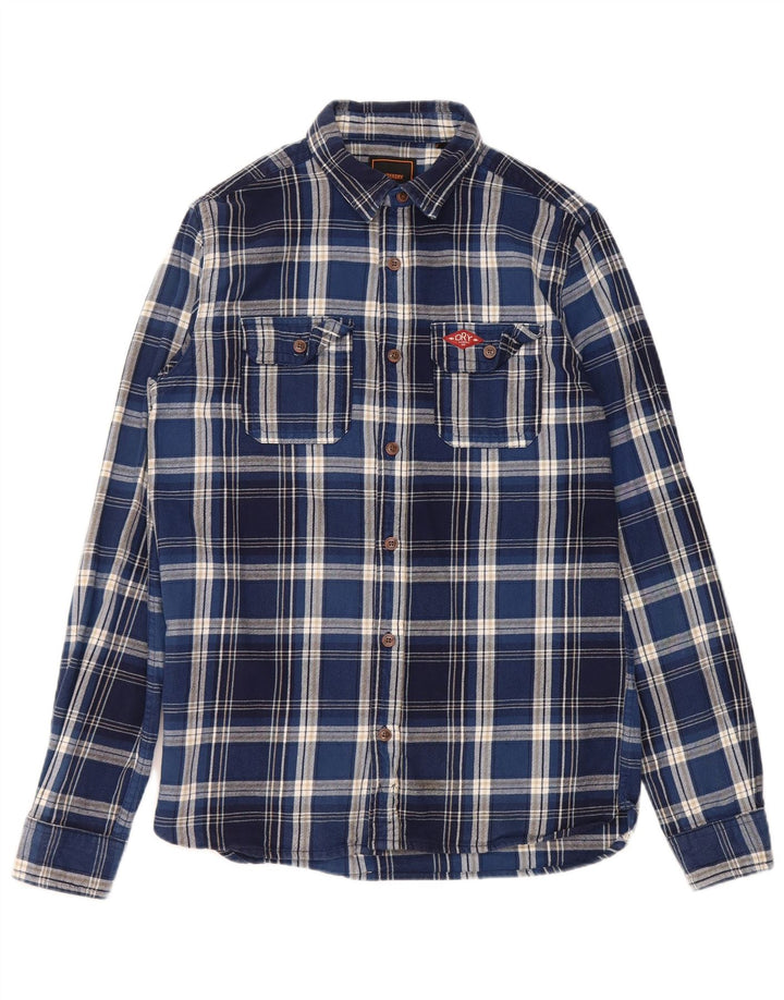 SUPERDRY Мужская фланелевая рубашка, маленькая синяя клетка, хлопок