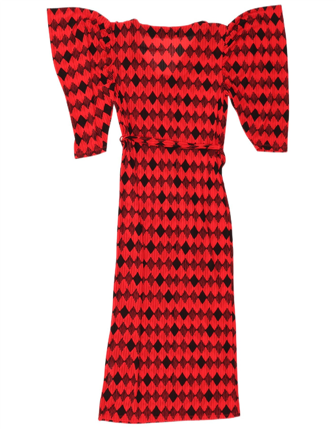 Женское платье макси с короткими рукавами ZARA UK 12, средний красный, с узором ромб/ромб, нейлон