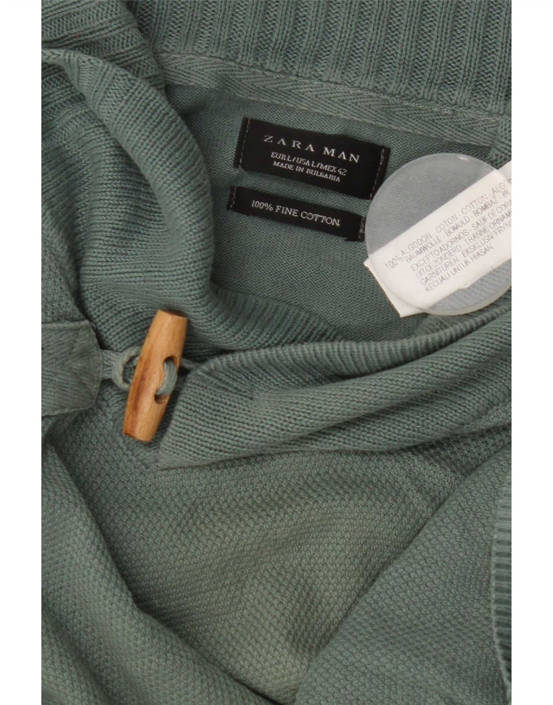 Мужской джемпер с отложным воротником Zara, большой зеленый хлопковый свитер