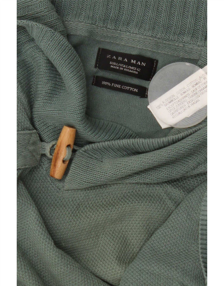 Мужской джемпер с отложным воротником Zara, большой зеленый хлопковый свитер